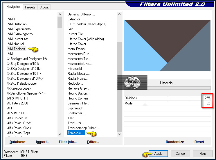 Effecten - Insteekfilters - <I.C.NET Software> - Filters Unlimited 2.0 - VM Toolbox - Trimosaic :