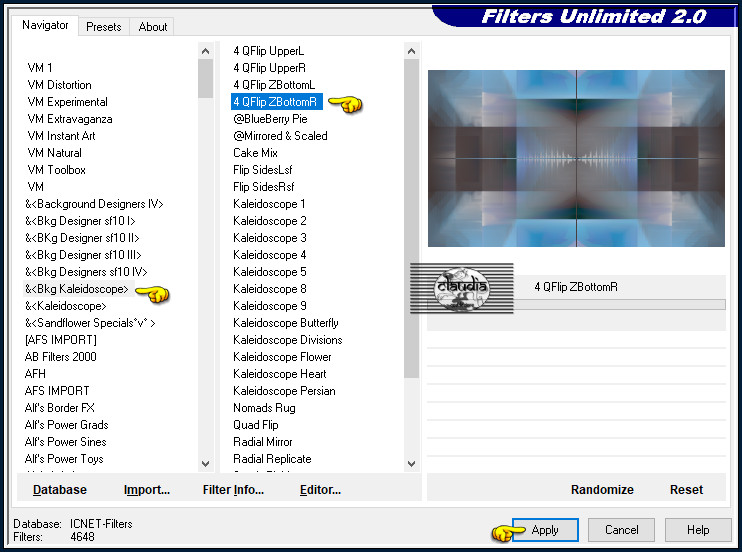 Effecten - Insteekfilters - <I.C.NET Software> - Filters Unlimited 2.0 - &<Bkg Kaleidoscope> - 4 QFlip ZBottomR :