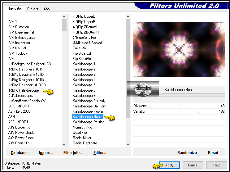 Effecten - Insteekfilters - <I.C.NET Software> - Filters Unlimited 2.0 - &<Bkg Kaleidoscope> - Kaleidoscope Heart :