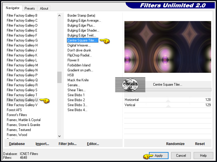 Effecten - Insteekfilters - <I.C.NET Software> - Filters Unlimited 2.0 - Filter Factory Gallery U - Centre Square Tiler... :