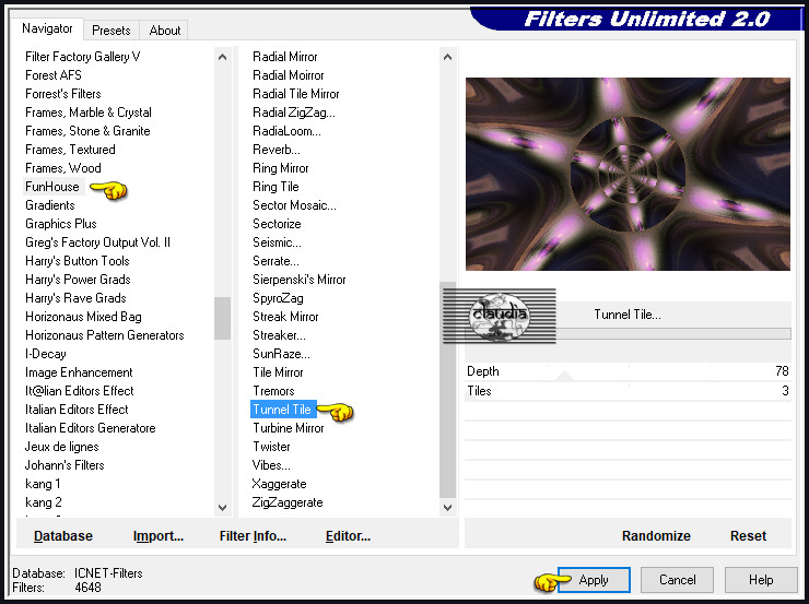 Effecten - Insteekfilters - <I.C.NET Software> - Filters Unlimited 2.0 - FunHouse - Tunnel Tile :