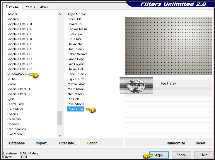 Effecten - Insteekfilters - <I.C.NET Software> - Filters Unlimited 2.0 - ScreenWorks - Point Array