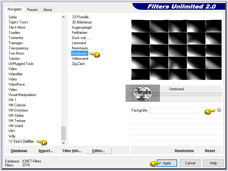 Effecten - Insteekfilters - <I.C.NET Software> - Filters Unlimited 2.0 - °v° Kiwi's Oelfilter - Setzboard