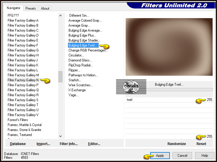 Effecten - Insteekfilters - <I.C.NET Software> - Filters Unlimited 2.0 - Filter Factory Gallery N - Bulging Edge Twirl