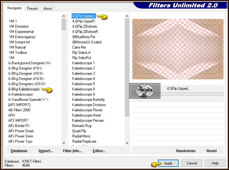 Effecten - Insteekfilters - <I.C.NET Software> - Filters Unlimited 2.0 - &<Bkg Kaleidoscope> - 4 QFlip UpperL :