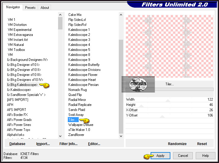 Effecten - Insteekfilters - <I.C.NET Software> - Filters Unlimited 2.0 - &<Bkg Kaleidoscope> - Tiler