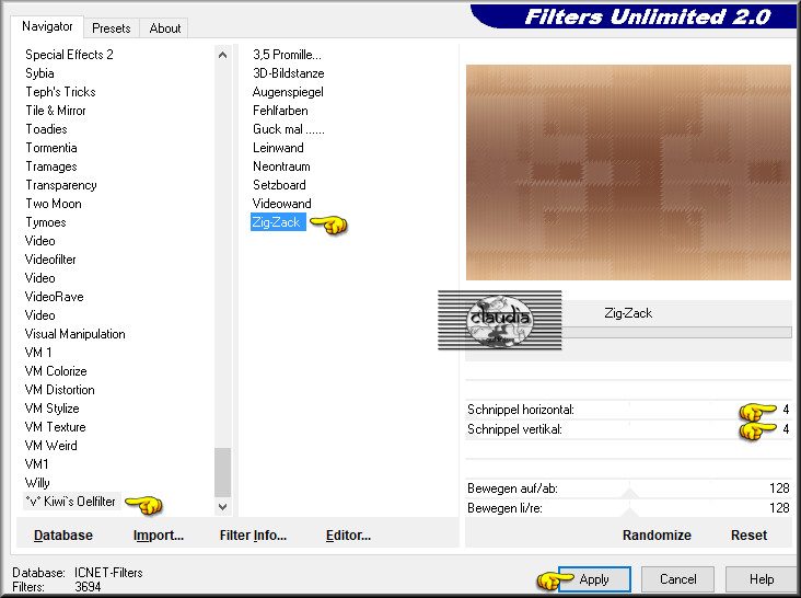 Effecten - Insteekfilters - <I.C.NET Software> - Filters Unlimited 2.0 - °v° Kiwi's Oelfilter - Zig-Zack