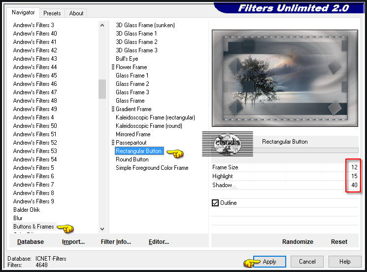 Effecten - Insteekfilters - <I.C.NET Software> - Filters Unlimited 2.0 - Buttons & Frames - Rectangular Button :