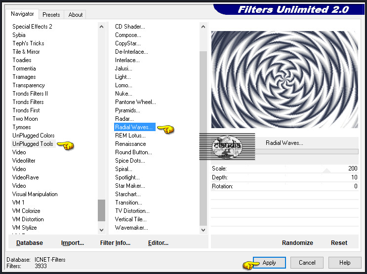 Effecten - Insteekfilters - <I.C.NET Software> - Filters Unlimited 2.0 - UnPlugged Tools - Radial waves