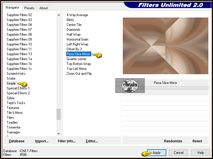 Effecten - Insteekfilters - <I.C.NET Software> - Filters Unlimited 2.0 - Simple - Pizza Slice Mirror