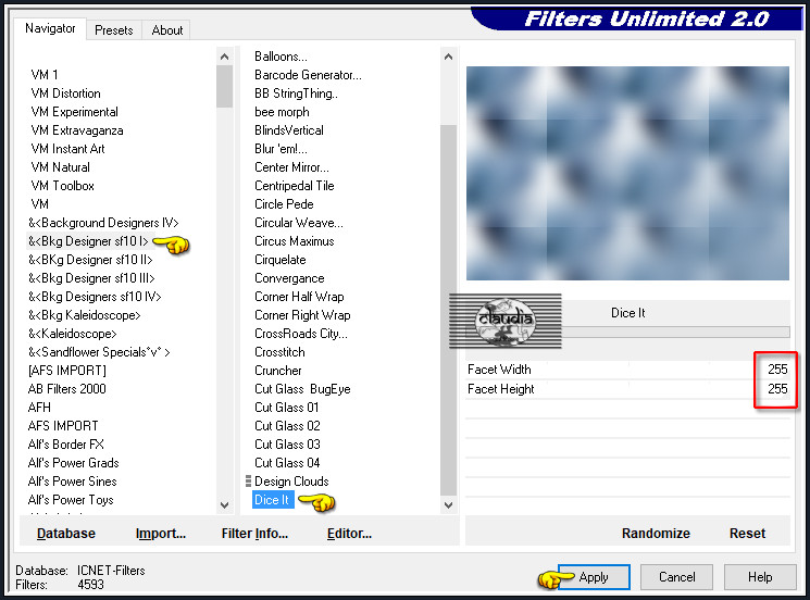 Effecten - Insteekfilters - <I.C.NET Software> - Filters Unlimited 2.0 - &<Bkg Designer sf10 I> - Dice It