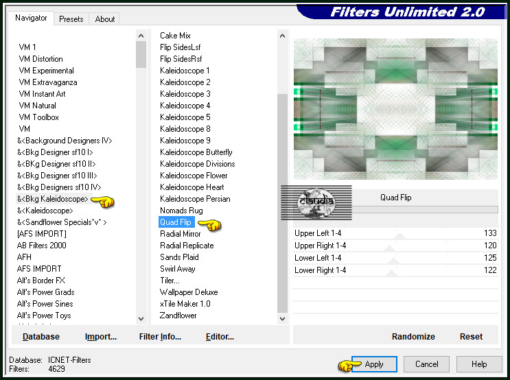 Effecten - Insteekfilters - <I.C.NET Software> - Filters Unlimited 2.0 - &<Bkg Kaleidoscope> - Quad Flip :