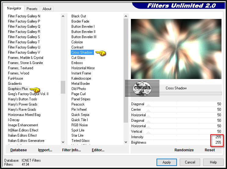 Effecten - Insteekfilters - <I.C.NET Software> - Filters Unlimited 2.0 - Graphics Plus - Cross Shadow 