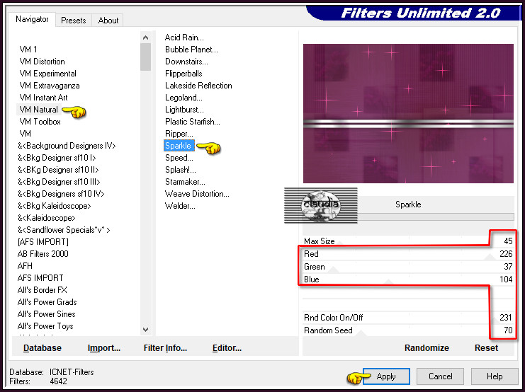 Effecten - Insteekfilters - <I.C.NET Software> - Filters Unlimited 2.0 - VM Natural - Sparkle :