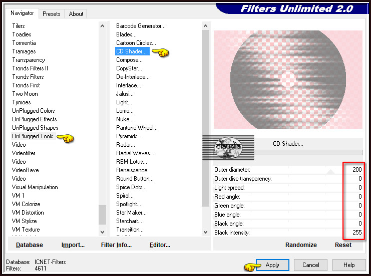 Effecten - Insteekfilters - <I.C.NET Software> - Filters Unlimited 2.0 - UnPlugged Tools - CD-Shader... :