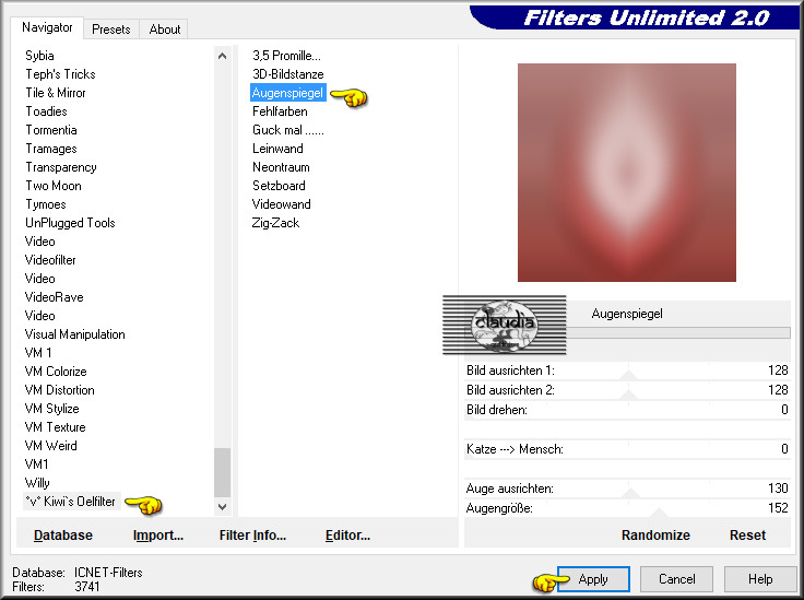Effecten - Insteekfilters - <I.C.NET Software> - Filters Unlimited 2.0 - °v° Kiwi's Oelfilter - Augenspiegel :