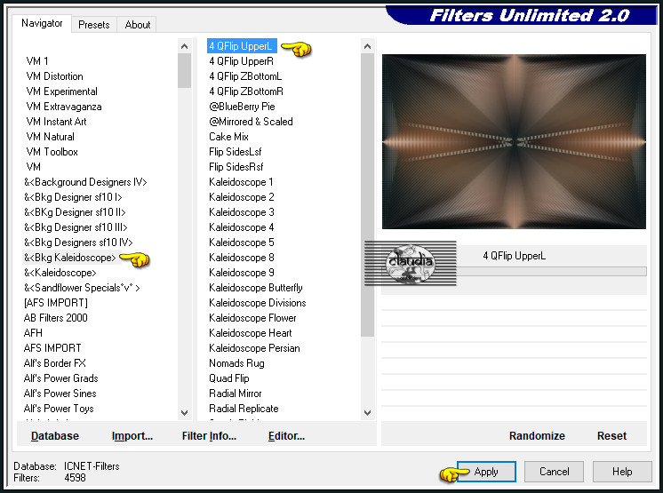 Effecten - Insteekfilters - <I.C.NET Software> - Filters Unlimited 2.0 - &<Bkg Kaleidoscope> - 4 QFlip UpperL