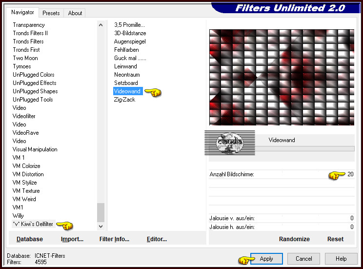 Effecten - Insteekfilters - <I.C.NET Software> - Filters Unlimited 2.0 - °v° Kiwi's Oelfilter - Videowand