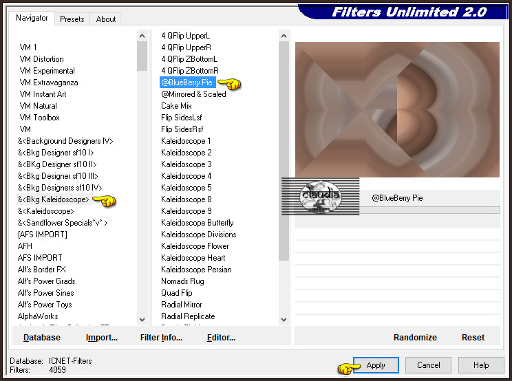 Effecten - Insteekfilters - <I.C.NET Software> - Filters Unlimited 2.0 - &<Bkg Kaleidoscope> - @BlueBerry Pie 