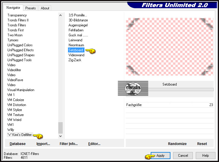 Effecten - Insteekfilters - °v° Kiwi's Oelfilter - Setzboard :