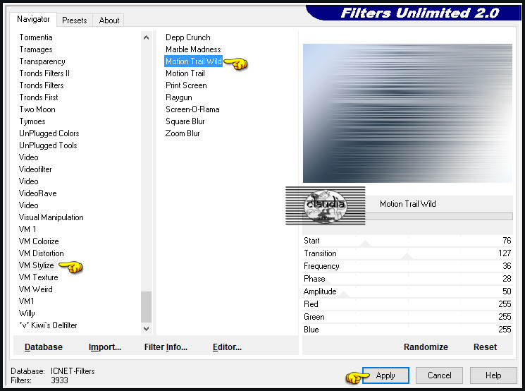 Effecten - Insteekfilters - <I.C.NET Software> - Filters Unlimited 2.0 - VM Stylize - Motion Trail Wild 