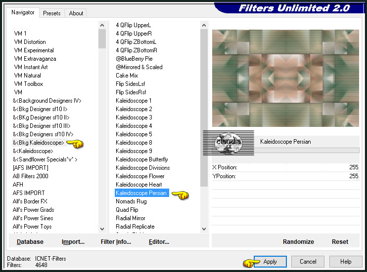 Effecten - Insteekfilters - <I.C.NET Software> - Filters Unlimited 2.0 - &<Bkg Kaleidoscope> - Kaleidoscope Persian :