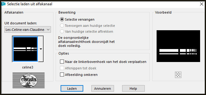 Selecties - Selectie laden/opslaan - Selectie laden uit alfkanaal : celine3
