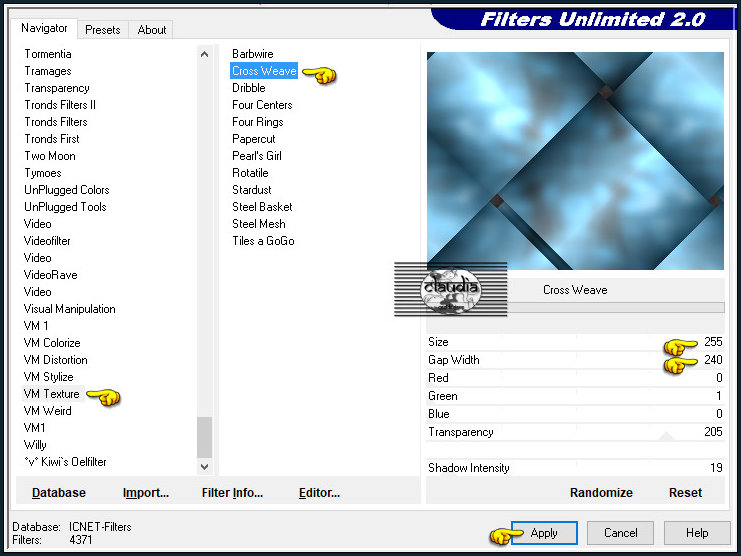 Effecten - Insteekfilters - <I.C.NET Software> - Filters Unlimited 2.0 - VM Texture - Cross Weave