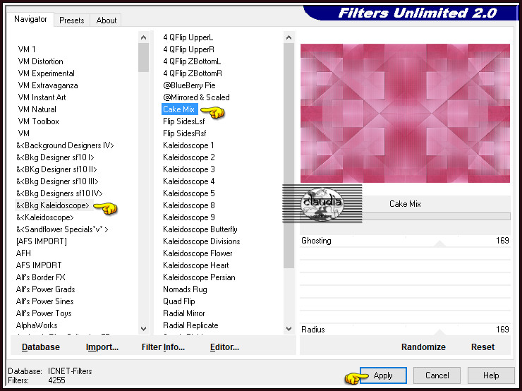 Effecten - Insteekfilters - <I.C.NET Software> - Filters Unlimited 2.0 -&<Bkg Kaleidoscope> - Cake Mix