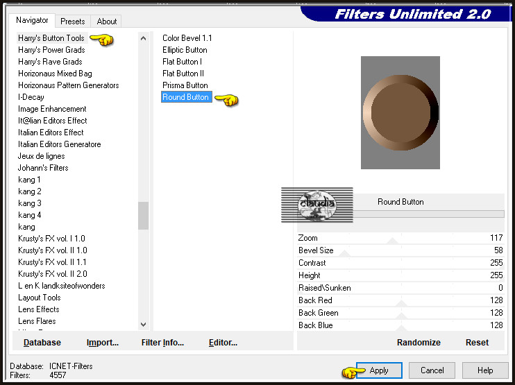 Effecten - Insteekfilters - <I.C.NET Software> - Filters Unlimited 2.0 - Harry's Button Tools - Round Button