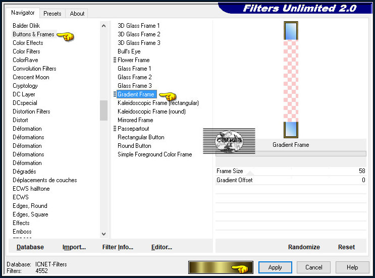 Effecten - Insteekfilters - <I.C.NET Software> - Filters Unlimited 2.0 - Buttons & Frames - Gradient Frame 