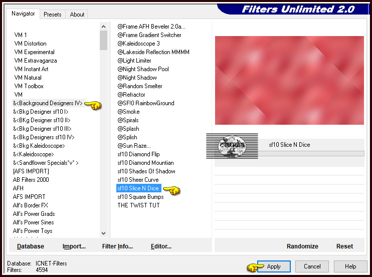 Effecten - Insteekfilters - <I.C.NET Software> - Filters Unlimited 2.0 - &<Background Designers IV> - sf10 Slice N Dice
