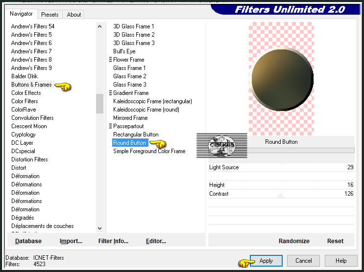 Effecten - Insteekfilters - <I.C.NET Software> - Filters Unlimited 2.0 - Buttons & Frames - Round Button