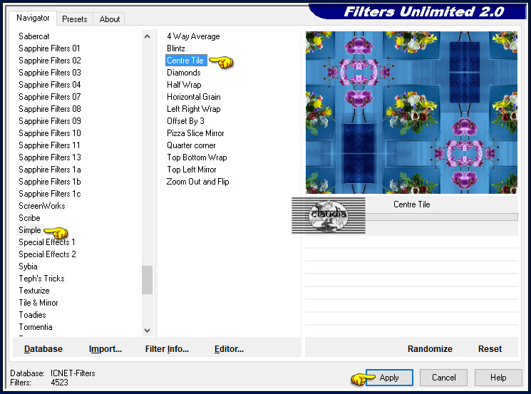 Effecten - Insteekfilters - <I.C.NET Software> - Filters Unlimited 2.0 - Simple - Centre Tile