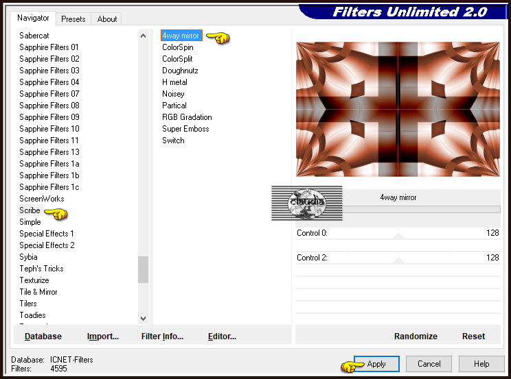 Effecten - Insteekfilters - <I.C.NET Software> - Filters Unlimited 2.0 - Scribe - 4way mirror