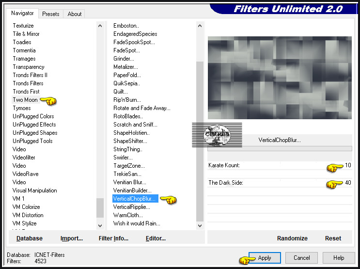 Effecten - Insteekfilters - <I.C.NET Software> - Filters Unlimited 2.0 - Two Moon - VerticalChopBlur