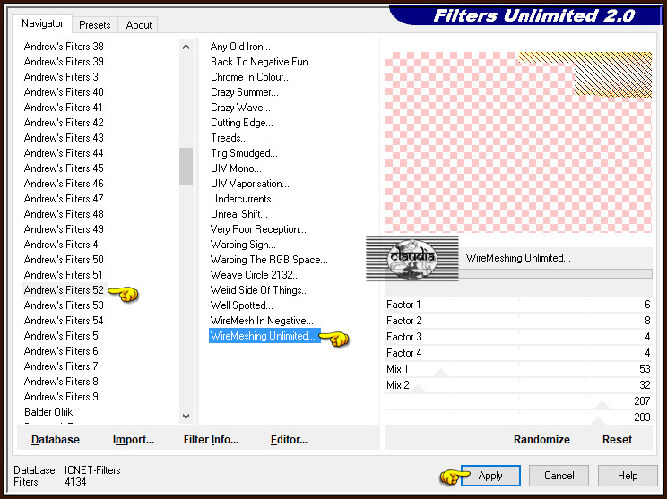 Effecten - Insteekfilters - <I.C.NET Software> - Filters Unlimited 2.0 - Andrew's Filters 52 - WireMeshing Unlimited