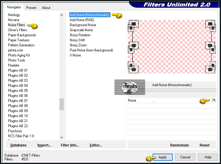 Effecten - Insteekfilters - <I.C.NET Software> - Filters Unlimited 2.0 - Noise Filters - Add Noise (Monochromatic)