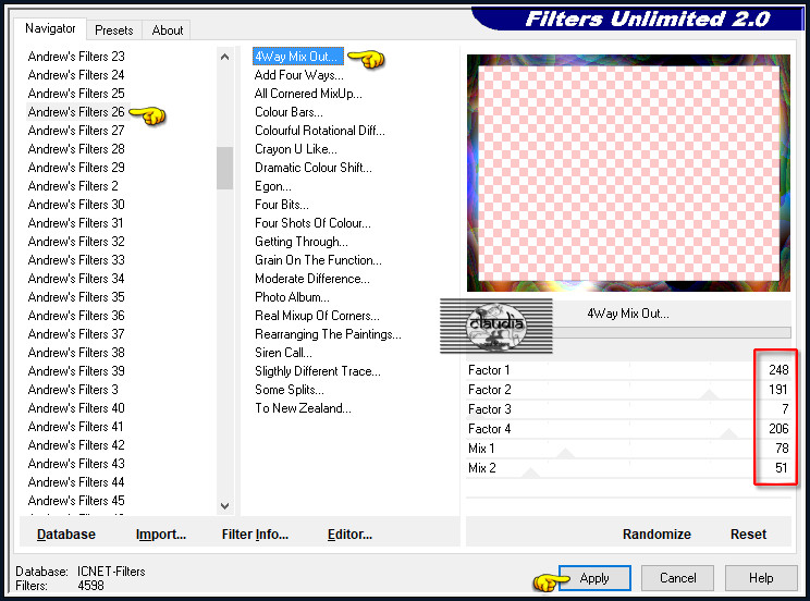 Effecten - Insteekfilters - <I.C.NET Software> - Filters Unlimited 2.0 - Andrew's Filters 26 - 4Way Mix Out...