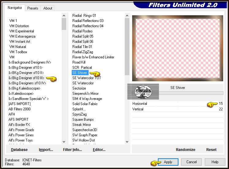 Effecten - Insteekfilters - <I.C.NET Software> - Filters Unlimited 2.0 - &<Bkg Designer sf10 III> - SE Shiver :