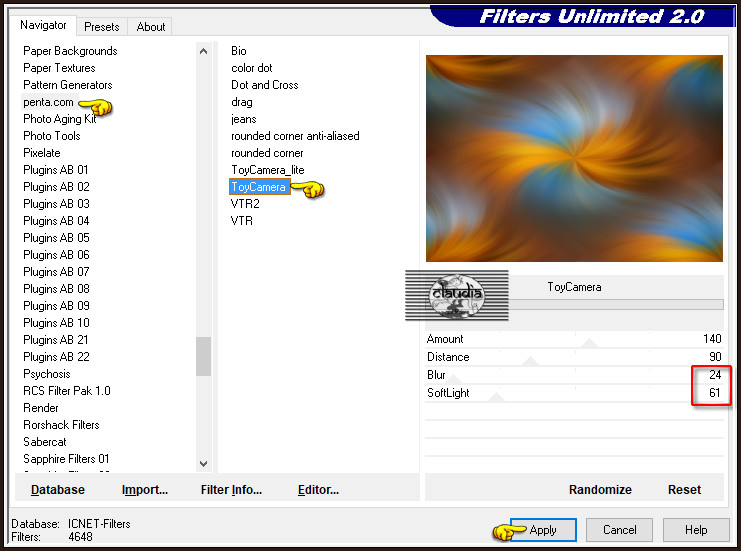 Effecten - Insteekfilters - <I.C.NET Software> - Filters Unlimited 2.0 - penta.com - ToyCamera :