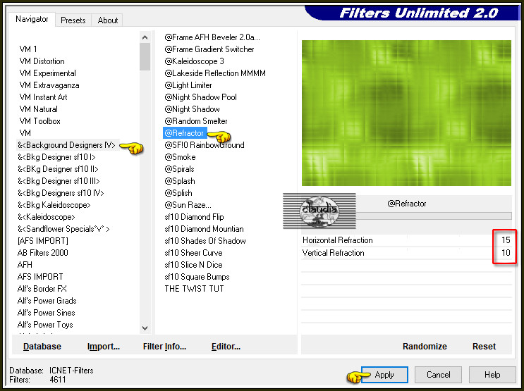 Effecten - Insteekfilters - <I.C.NET Software> - Filters Unlimited 2.0 - &<Background Designers IV> - @Refractor :
