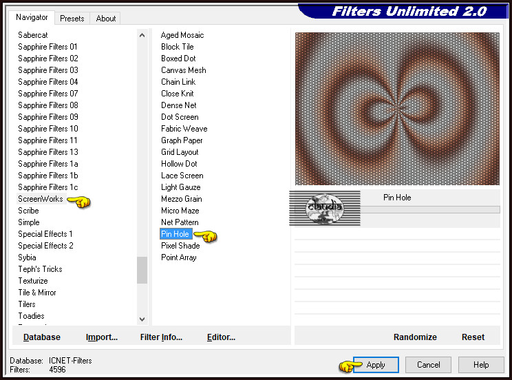 Effecten - Insteekfilters - <I.C.NET Software> - Filters Unlimited 2.0 - ScreenWorks - Pin Hole