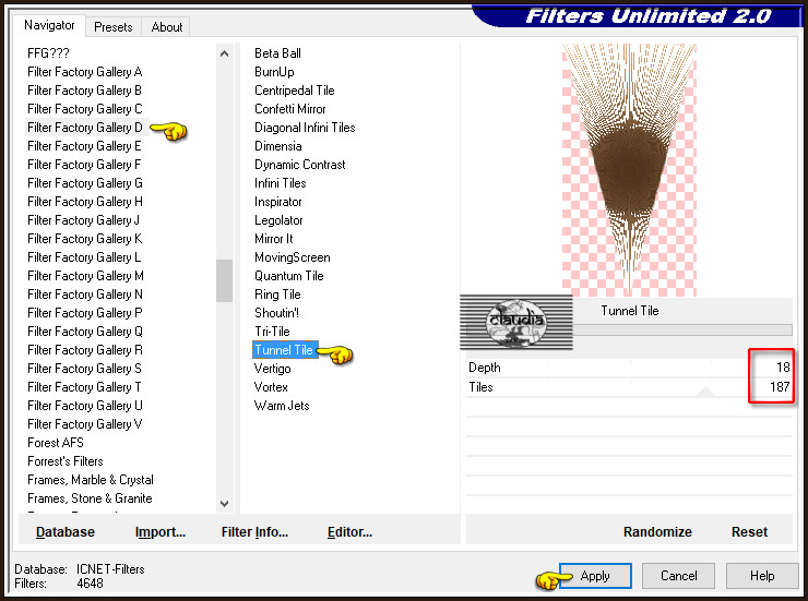 Ik heb ook het filter getest in "Filters Unlimited 2.0" maar daar kreeg ik niet de juiste instellingen :