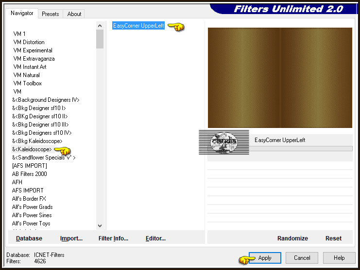 Effecten - Insteekfilters - <I.C.NET Software> - Filters Unlimited 2.0 - &<Kaleidoscope> - EasyCorner UpperLeft :