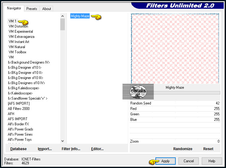 Effecten - Insteekfilters - <I.C.NET Software> - Filters Unlimited 2.0 - VM 1 - Mighty Maze :