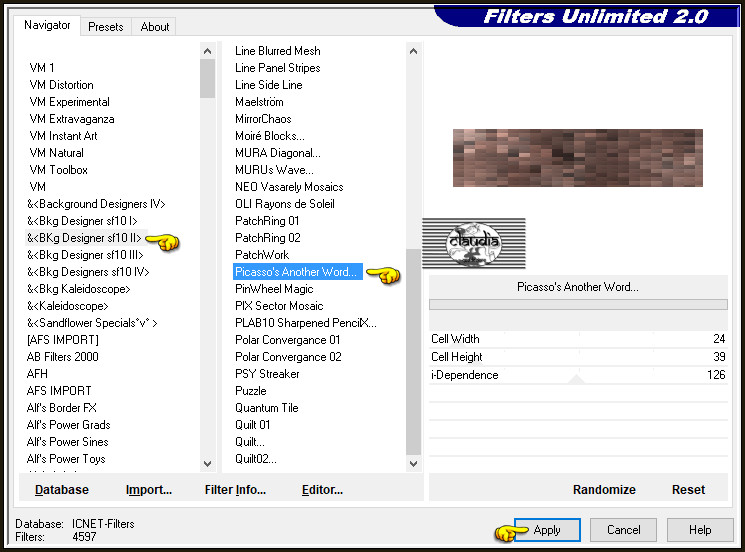 Effecten - Insteekfilters - <I.C.NET Software> - Filters Unlimited 2.0 - Toadies - Picasso's Another Word