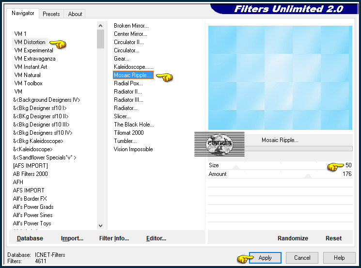 Effecten - Insteekfilters - <I.C.NET Software> - Filters Unlimited 2.0 - VM Distortion - Mosaic Ripple...