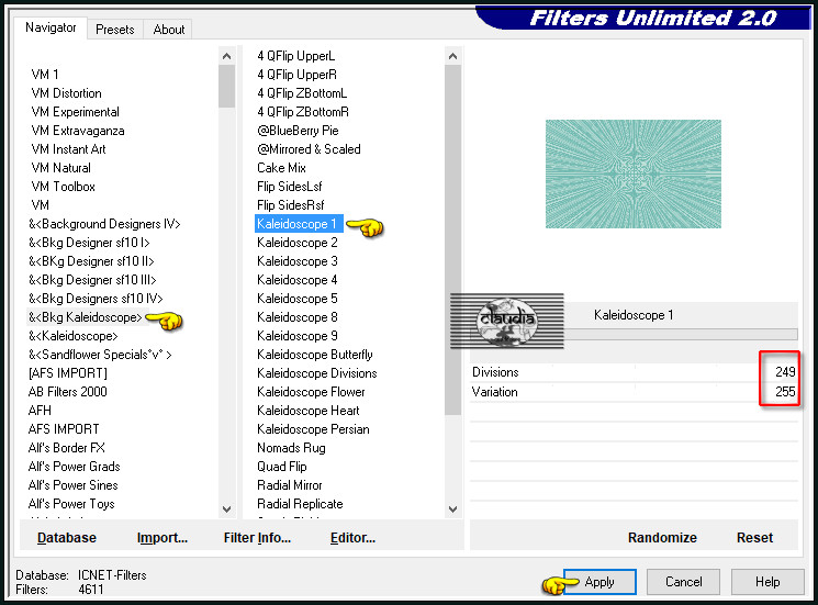 Effecten - Insteekfilters - <I.C.NET Software> - Filters Unlimited 2.0 - &<Bkg Kaleidoscope> - Kaleidoscope 1 :