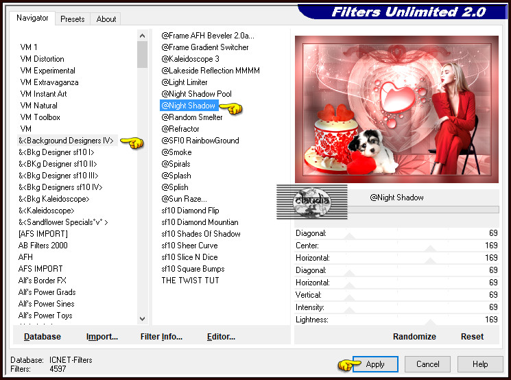 Effecten - Insteekfilters - <I.C.NET Software> - Filters Unlimited 2.0 - &<Background Designers IV> - @Night Shadow